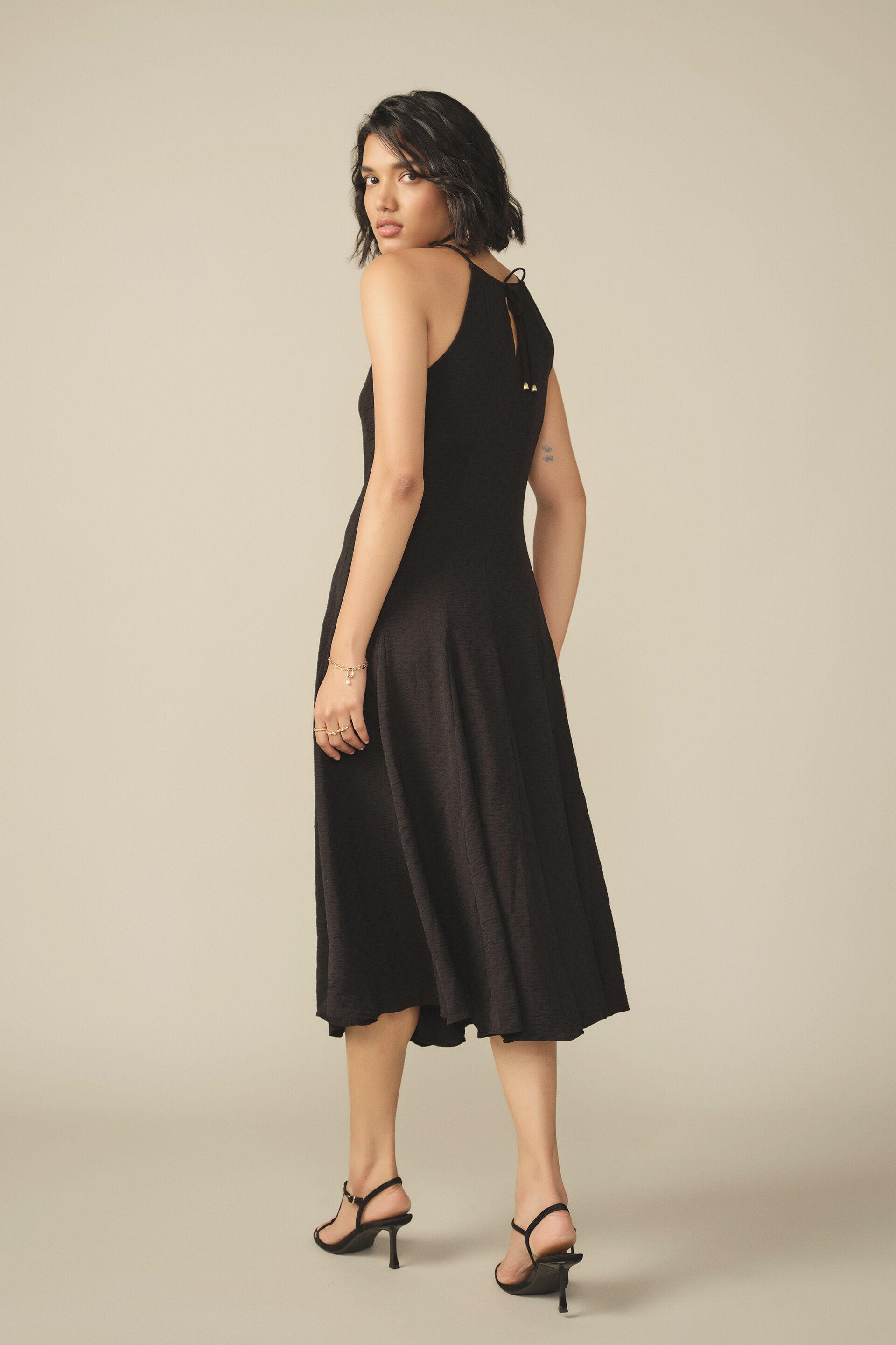 Halter Midi Dress in Black, Black, image 5